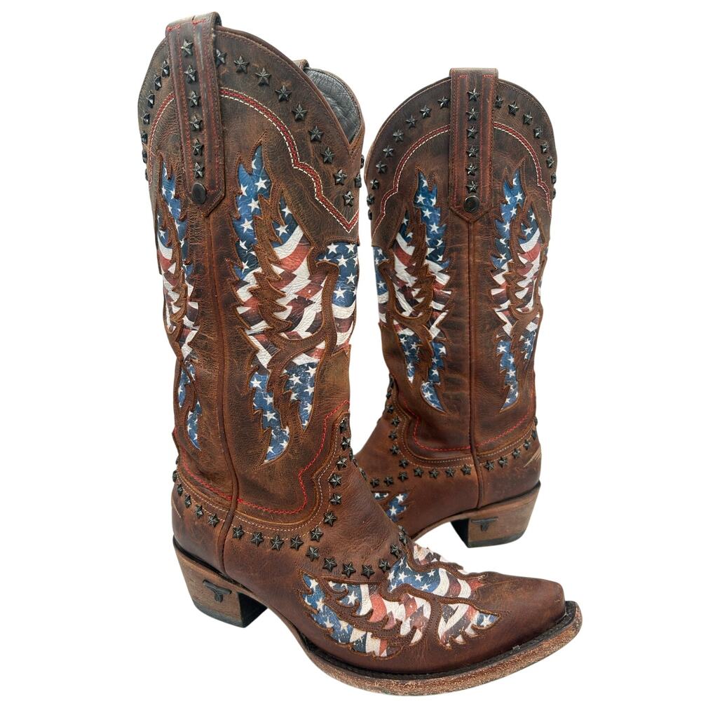 Lane Old Glory Western Boots Women’s SZ 7.5 Patriotic Brown Leather Snipe Toe